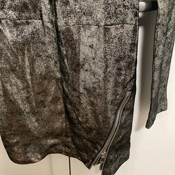 RTA Calfskin Silver Metallic Leather Mini Dress with Exposed Zippers. Size 0. - Picture 4 of 11